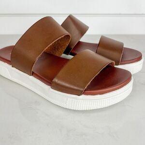 MIA Brown and White Sandals with Wide Strap